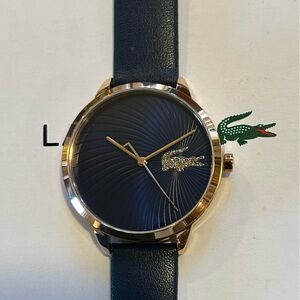 Lacoste Watch With 38mm Navy Blue Face & Navy Blue Leather Band